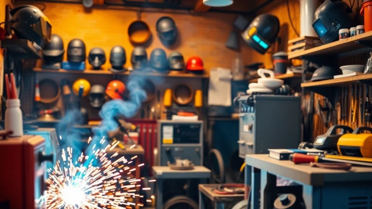 Welding supplies displayed prominently in a workshop, showcasing tools and equipment used for welding projects.