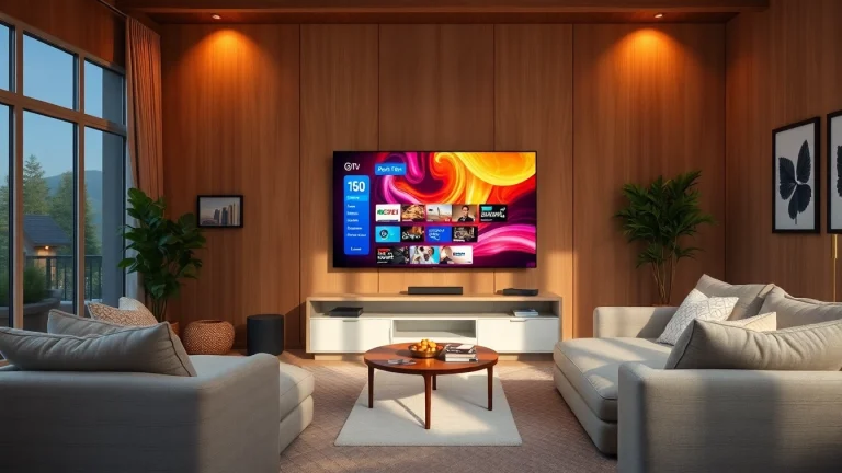 Enjoy a free iptv trial with an engaging living room scene showcasing a vibrant TV experience.