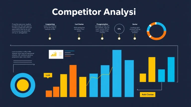 Visualize the steps in a competitor analysis process through vibrant charts and data, highlighting essential strategies.