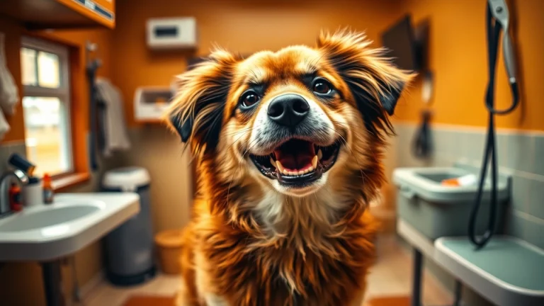 Kate's K9 Pet Care showcases a happy dog enjoying a grooming session in a cozy space.