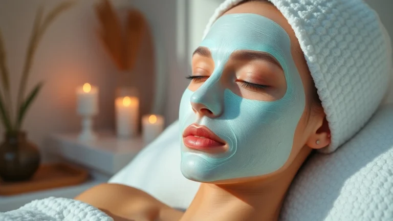 Rejuvenating facial mask applied on a woman's face, promoting skincare and relaxation.
