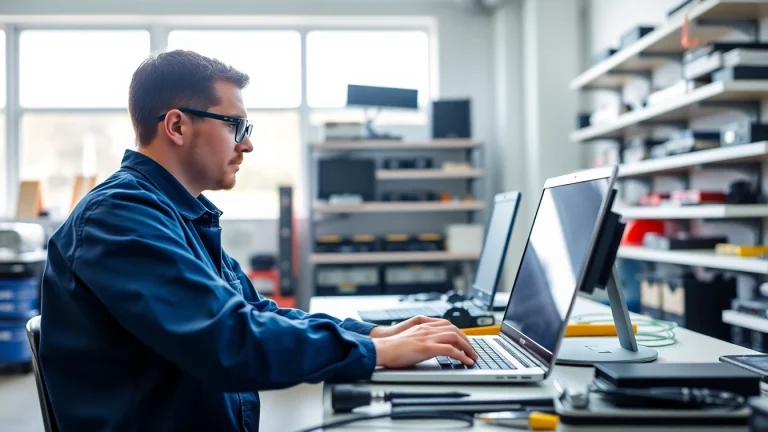 Riparazione pc torino con tecnico esperto al lavoro in un laboratorio moderno e ben attrezzato.