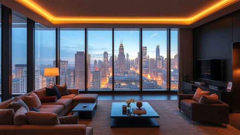 Admire luxury apartments in Chicago featuring modern decor and stunning city views.