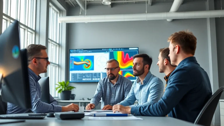 Engineers at a pipe stress analysis company collaborating on advanced thermal stress simulations.