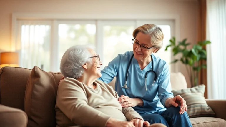Engaging austin senior home care experience with caregiver providing support to an elderly resident in a cozy setting