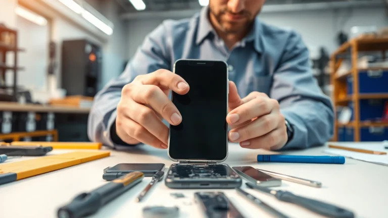 Riparazione iPhone Torino, un tecnico mentre ripara lo schermo di un iPhone in un laboratorio moderno.