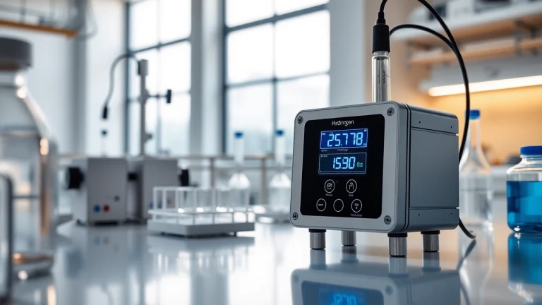 Monitor displaying hydrogen levels in a professional lab setting.