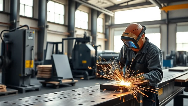 Workers engaged in industrial fabrication in Edmonton showcasing skills with precision tools and heavy machinery.