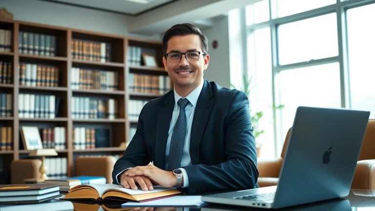 Abogada de inmigracion consulting with a client in a bright office setting.