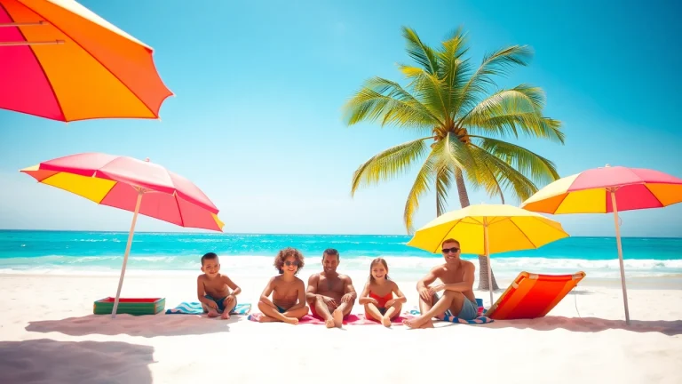 Experience Livingstone Vacations Bahamas Travel at a beautiful beach with a happy family.