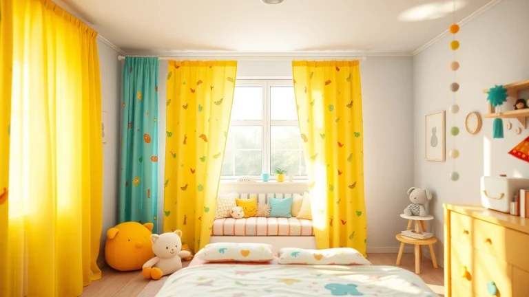 Vibrant kids room curtains enhancing a colorful nursery setting.
