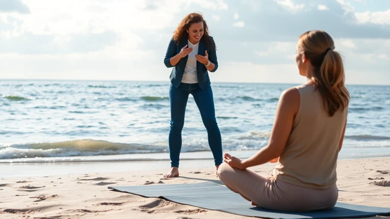 Engaging session with Spiritual Life Coach Bournemouth - Dorset by the serene beach.