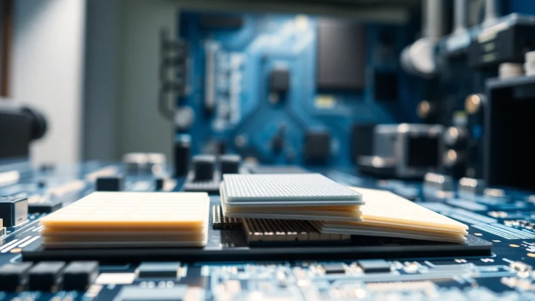 Showcasing thermal management materials in a modern PCB application with clear focus on efficiency.