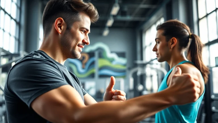 Engage with a Personal Trainer Downtown Jersey City in an energetic gym setting, promoting fitness success.