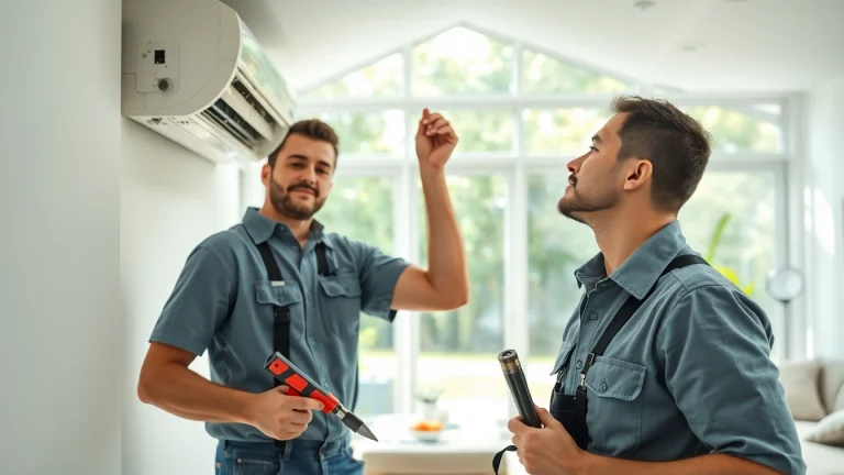 Alberta HVAC dealer technician performing an air conditioning repair in a bright, inviting home.