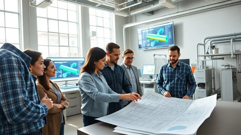 Engineers at a pipe stress analysis company collaborating on advanced structural designs.