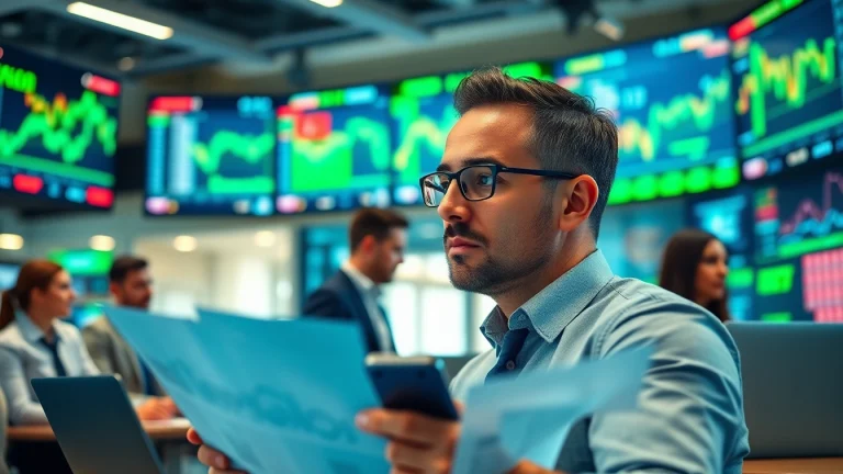 Stock picker analyzing market data in a modern trading environment, focusing on charts and trends.
