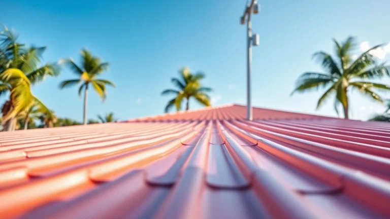 Showcasing a beautiful house with florida metal roofing under bright sunlight and blue skies.