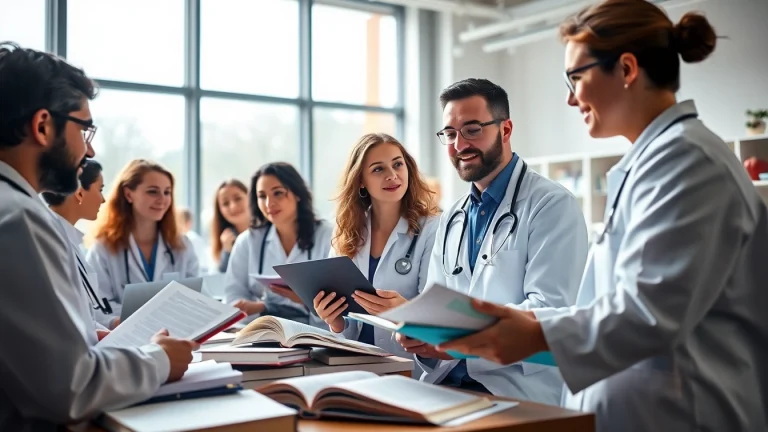 Medizinstudium ohne Aufnahmeprüfung: Studierende diskutieren aktiv in einem modernen Klassenraum.