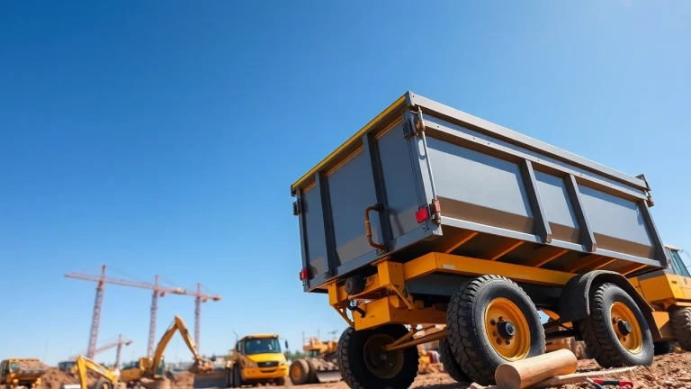 Find a dump trailer for sale near me in an active construction setting showcasing its capabilities.