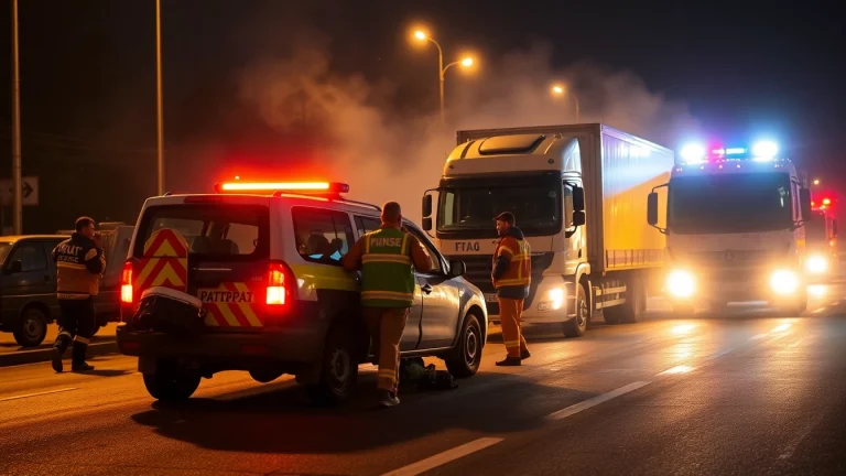 An emergency responder assists at a traffic accident in Düzce involving a Pat Pat and a truck, emphasizing road safety.