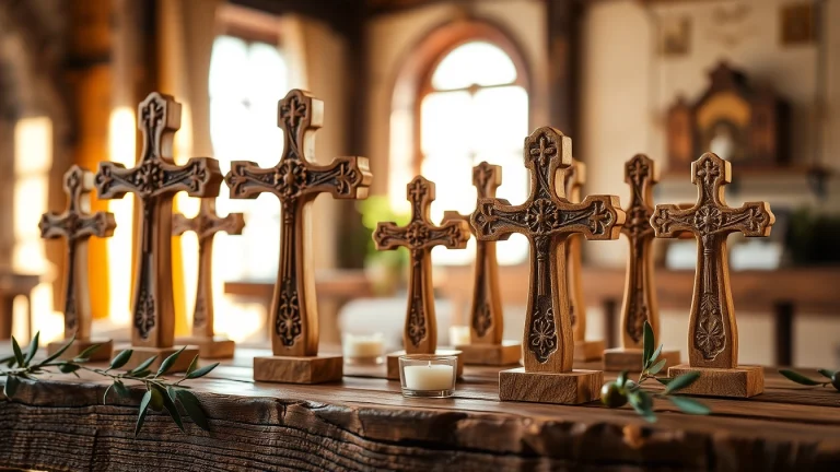 Explore intricate Jerusalem crosses crafted from olive wood, highlighting their unique designs and cultural significance.