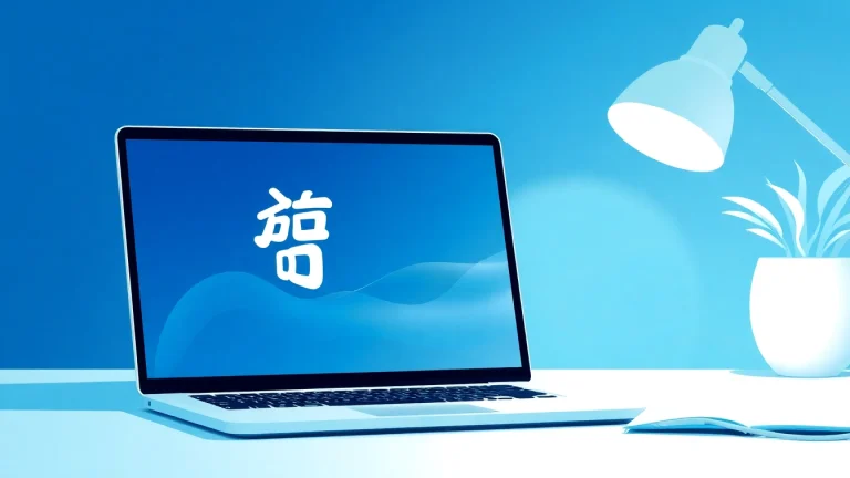 Showcase the 美洽下载 interface being used on a modern laptop in a bright workspace.