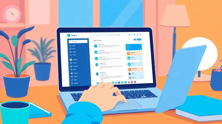 Users accessing Telegram電腦版 on a sleek laptop in a cozy workspace, showcasing modern digital communication.