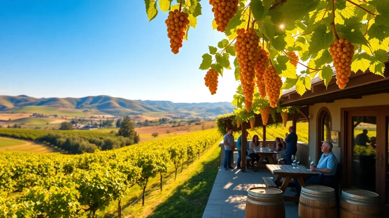 Experience the scenic wineries in Clarksburg with inviting vineyards and tasting areas.