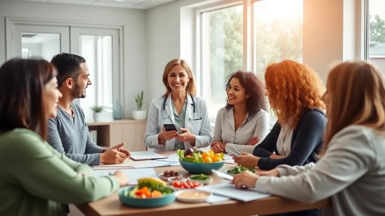 Clients discussing Medical Weight Loss with a professional dietitian in a bright office.