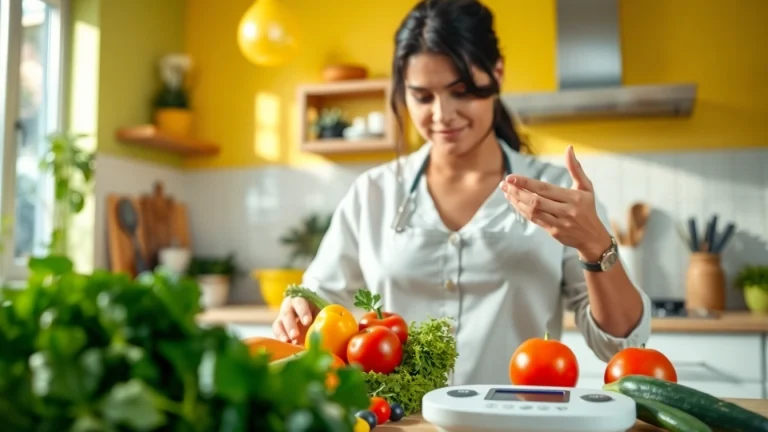 Abnehmen durch gesunde Ernährung und Kochen in einer hellen Küche.