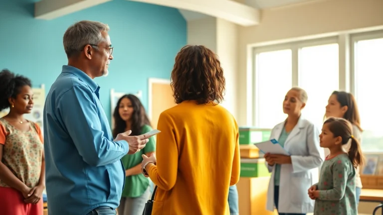 Engaging scene promoting health advocacy for asthma and allergies at https://thezackyproject.net, featuring diverse individuals in discussion.