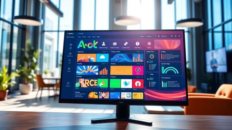 Engaging digital signage CMS interface displayed in a modern office, showcasing innovative features.
