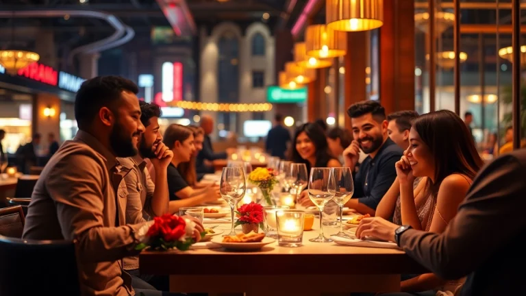 Experience seamless reservation services at a vibrant restaurant with diverse diners enjoying their meal.