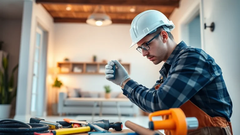 Electrician installing wiring in a modern home setting, showcasing expertise and precision.