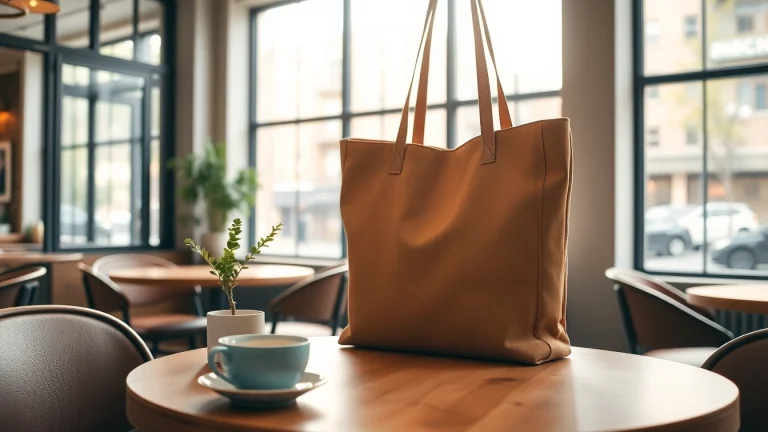 Showcase of a stylish tote bag on a table, emphasizing its versatility for daily use.