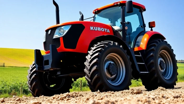 Effizienter Kuboata-Traktor auf einem lebhaften Feld mit klarer Sicht.