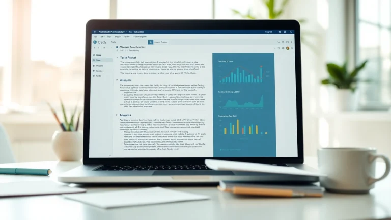 Check plagiarism with an advanced plagiarism checker on a sleek laptop in a bright office setting.