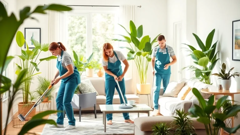 Engaging team providing Montgomery county cleaning service in a bright living room.