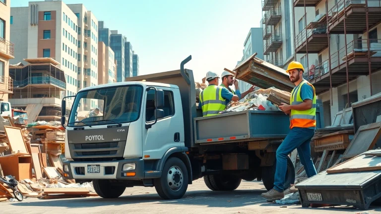Fast Rubbish Removal service efficiently transporting waste debris in an urban environment.