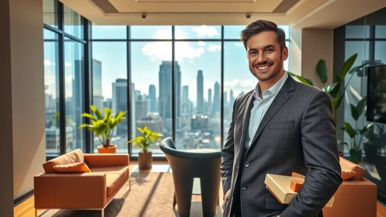 Highlighting stunning international property for sale by a dedicated real estate agent in a bright office.