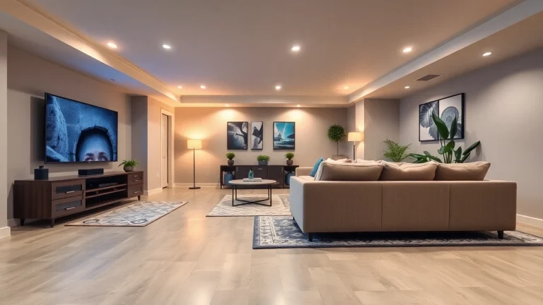 Showcasing basement finishing Bellevue TN with a stylish modern home and cozy entertainment space.
