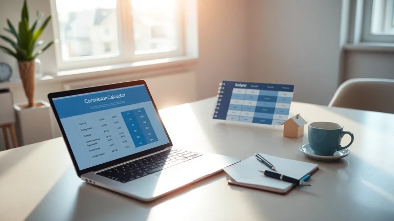 Calculate real estate commission fees in BC with a modern calculator interface in a professional setting.
