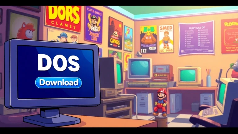 Download DOS games download with a nostalgic vintage gaming theme showcasing classic characters.