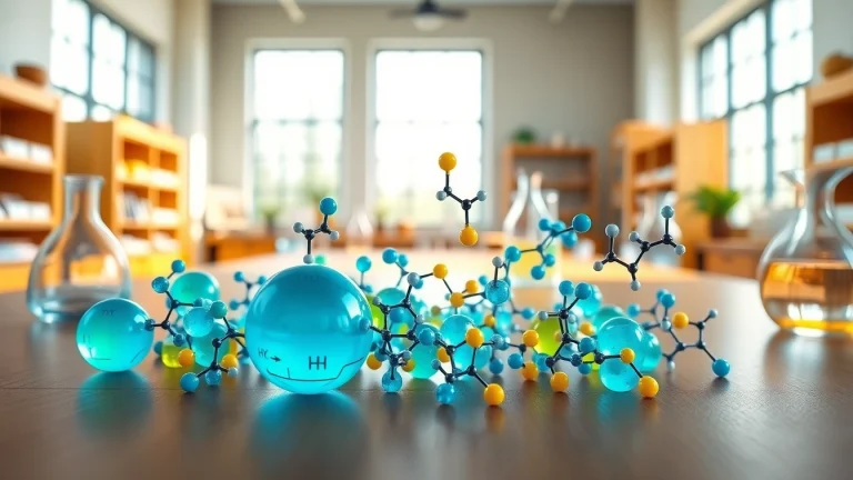 Amino acids displayed in a laboratory, showcasing different structures and scientific elements.
