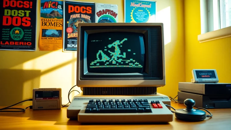 Play advanced dos games online showcased on a vintage computer setup with classic cartridges.