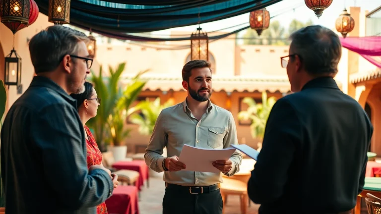 Organizando viajes de eventos Marruecos con un planificador experimentado y decoración tradicional.