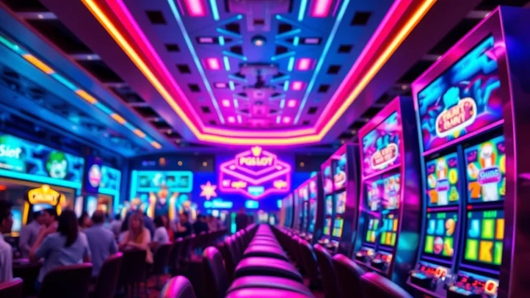Exciting pgslot gaming interface showcasing vibrant slot machines in a dynamic casino setting.