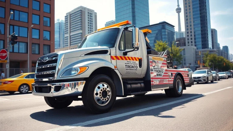 Experienced Tow Truck Service in Toronto with a modern truck on a busy city street.