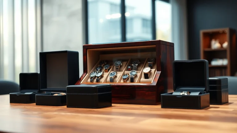Showcasing exquisite watch boxes featuring luxurious designs and varied textures.